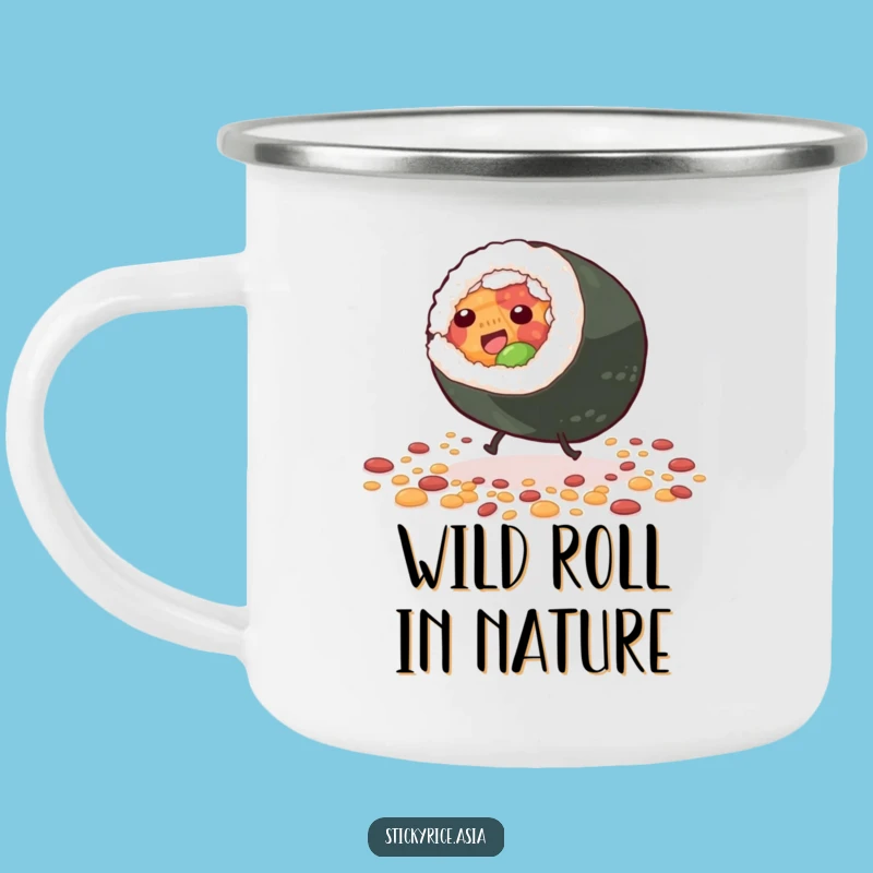 Funny Sushi Roll Camping Mug: Sip Your Coffee with Rolling Humor.