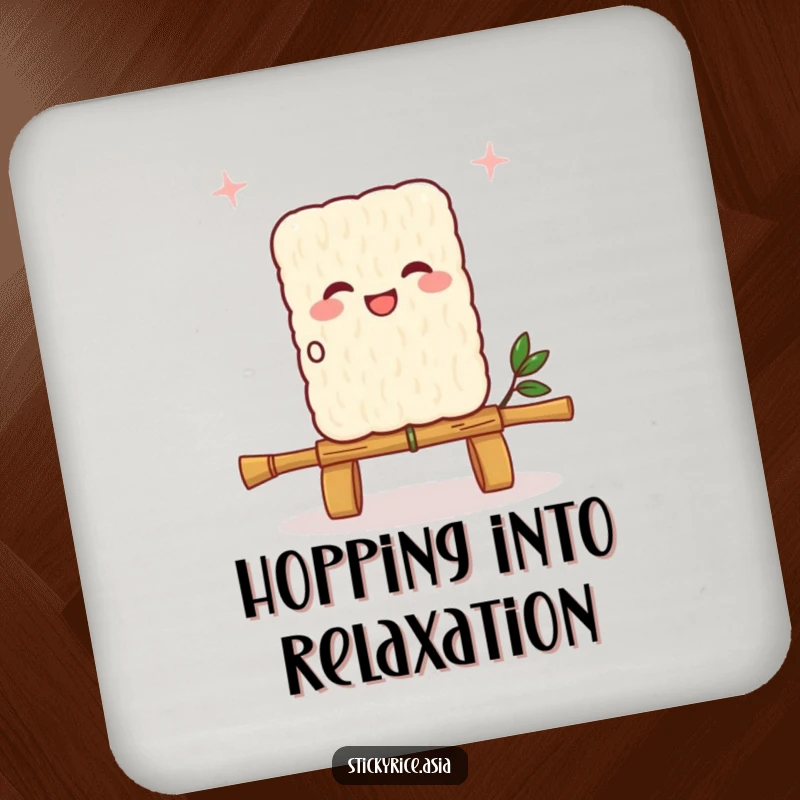 Funny sticky rice square coaster, skipping with a bamboo skewer rope, offering playful protection for tabletops.
