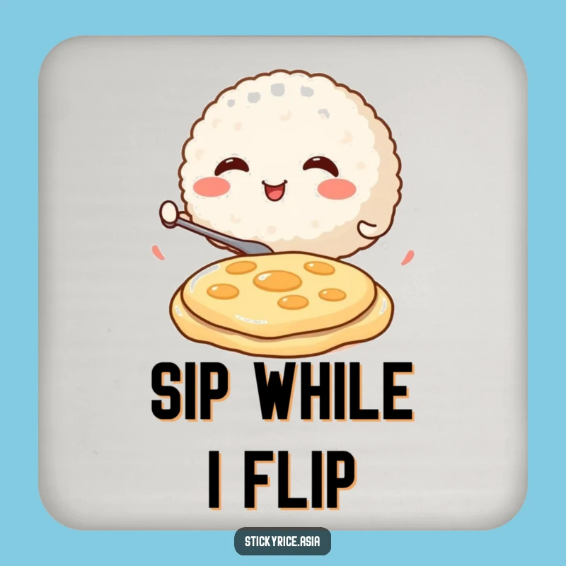Funny Rice Ball Drink Coaster: Protect Surfaces with Breakfast Humor.