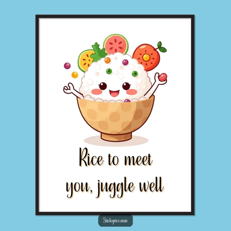 Free Printable Funny Rice Bowl Wall Art: Juggling Fruit Decor - Hilarious Downloadable Art!