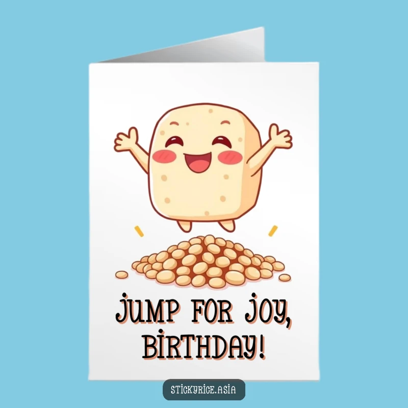 Free Printable Birthday Card: Joyful Rice Cake Leap for a Fun, Printable Celebration